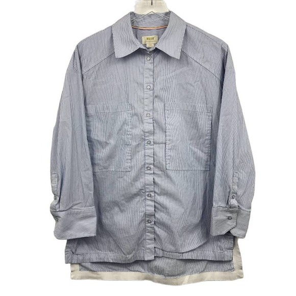 Maeve Tops - Maeve x Anthro Pinstripe Button Up Shirt M High Low Pockets Long Sleeve Collared